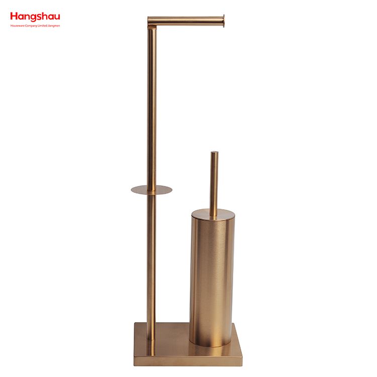 Aureate Lacquer Spraying Free Standing Stainless Steel Toilet Brush And Paper Holder Standing Brushed And Anti-fingerprint Lacquer Spraying Metal Toilet Brush Holder 