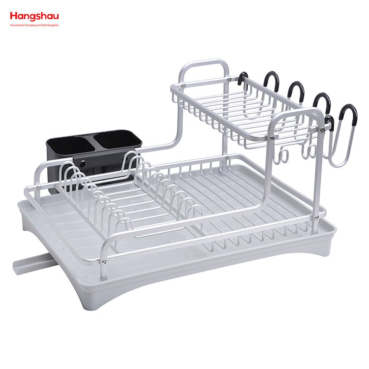 Kitchen Utensils Storage Aluminum Alloy Dish Rack over Sink Organizer Stand Dish Rack Cup Holder Double Deck Metal Drying Dish Tray Rack 