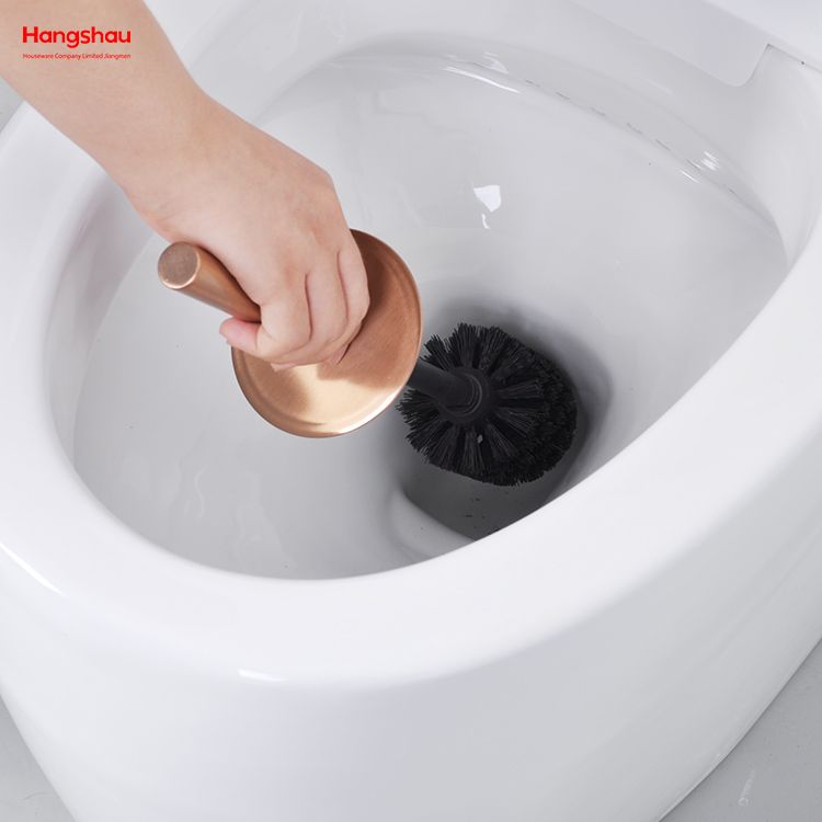 Luxury Metal Standing Toilet Brush Stainless Steel Bathroom Toilet with Holder Plastic Brush Cleaning Set 
