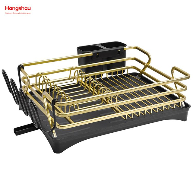 Metal Drying Plastic Dish Tray Rack Kitchen Stand Dish Rack Countertop Dish Rack Cup Holder Black Golden Aluminum Alloy Dish Rack over Sink Organizer 