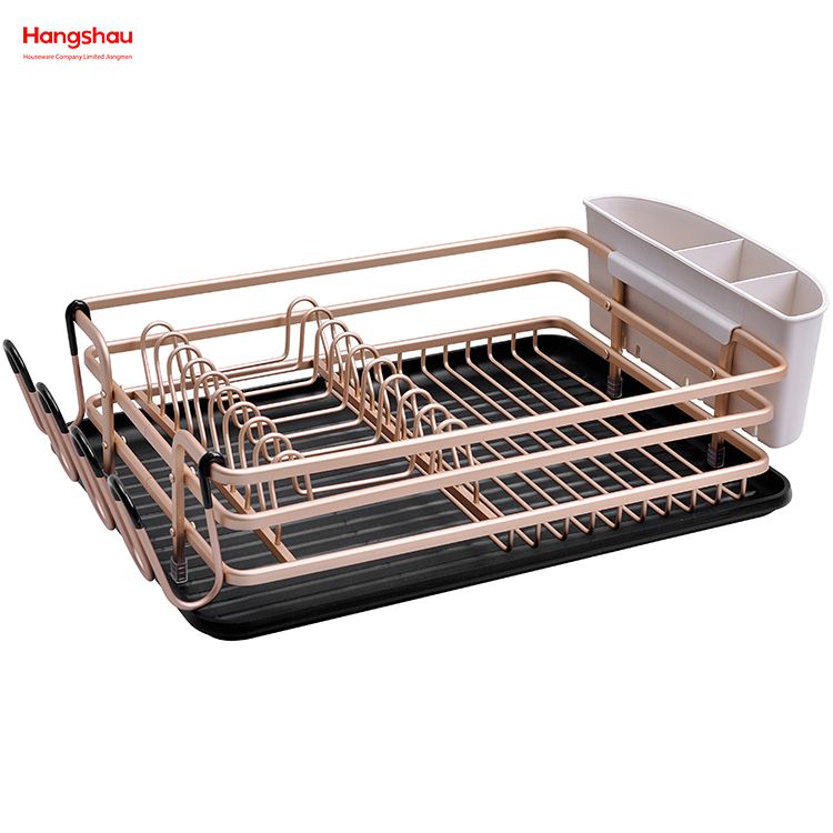 Kitchen Stand Dish Rack Countertop Dish Rack Cup Holder Golden Aluminum Alloy Dish Rack over Sink Organizer Metal Drying Plastic Dish Tray Rack 