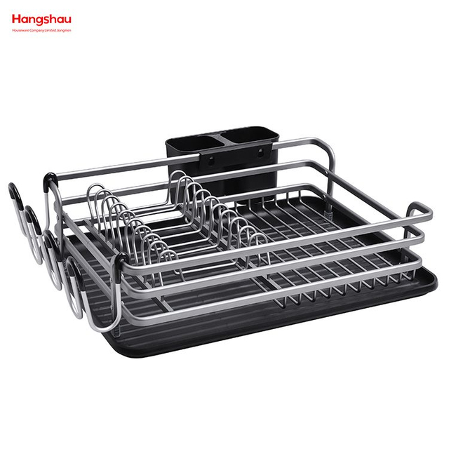 Kitchen Stand Dish Rack Countertop Dish Rack Cup Holder Black Aluminum Alloy Dish Rack over Sink Organizer Metal Drying Plastic Dish Tray Rack 
