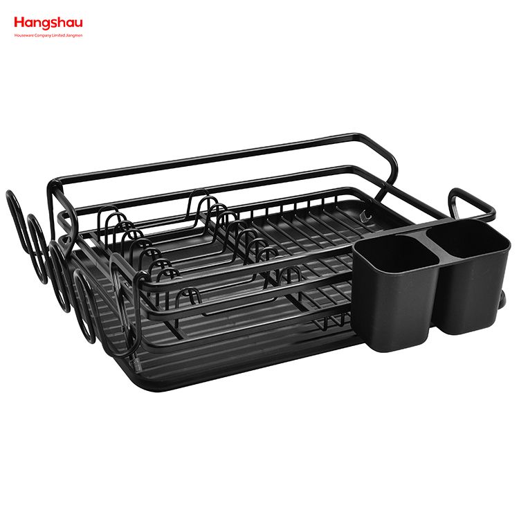 Black Powder Coated Aluminum Alloy Dish Rack over Sink Organizer Metal Drying Plastic Dish Tray Rack Kitchen Stand Dish Rack Countertop Dish Rack Cup Holder 