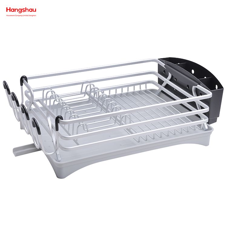 Kitchen Dish Rack Cup Holder Aluminum Alloy Dish Rack over Sink Organizer Stand Dish Rack Countertop Metal Drying Plastic Dish Tray Rack 