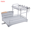 Organizer Double Deck Stand Dish Rack Kitchen Utensils Storage Aluminum Alloy Metal Drying Dish Tray Rack 