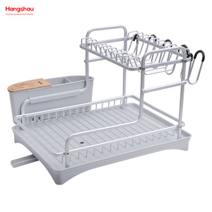 Organizer Double Deck Stand Dish Rack Kitchen Utensils Storage Aluminum Alloy Metal Drying Dish Tray Rack 