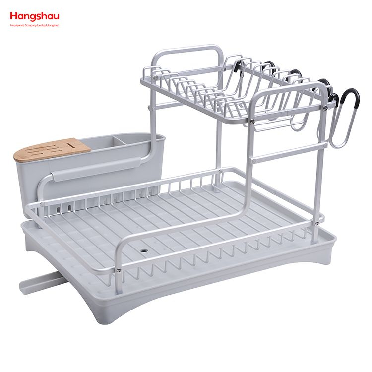 Organizer Double Deck Stand Dish Rack Kitchen Utensils Storage Aluminum Alloy Metal Drying Dish Tray Rack 