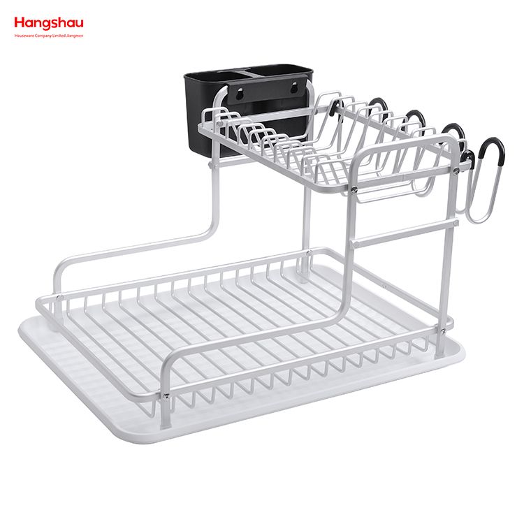 Metal Drying Dish Tray Rack Organizer Double Deck Stand Dish Rack Kitchen Utensils Storage Aluminum Alloy 