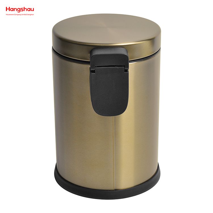 Golden Lacquer Spraying Household Bathroom Stainless Steel 3L Pedal Trash Bin With Cover Closing Slowly And Mutely Round Trash Bin Waste Bin Dustbin