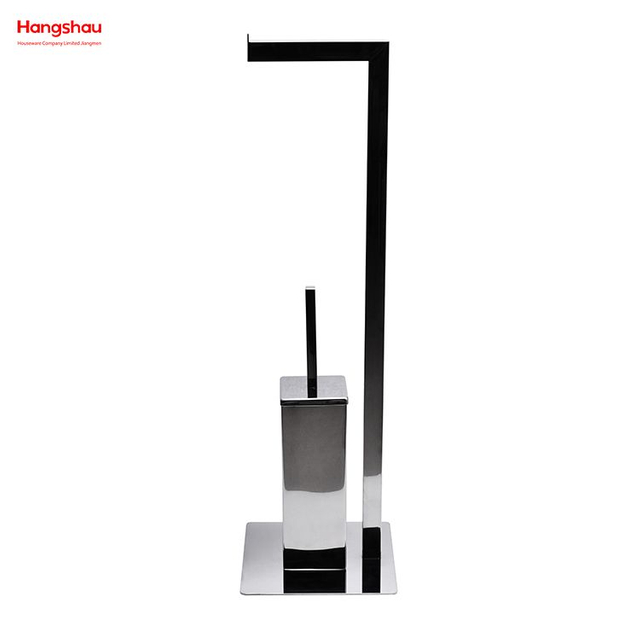Mirror Polishing Standing Metal Toilet Brush Holder Free Standing Stainless Steel Toilet Brush And Paper Holder 