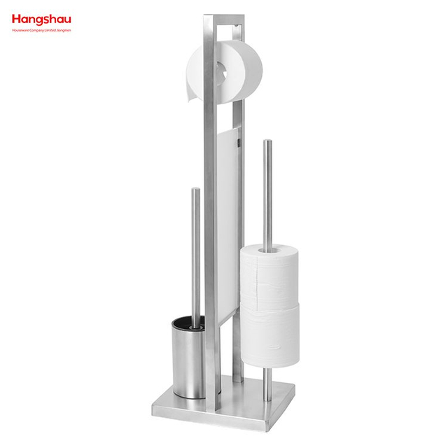 Luxury Matte Metal Free Standing Stainless Steel Toilet Brush And Paper Holder Standing Metal Toilet Brush Holder Lacquer Spraying 