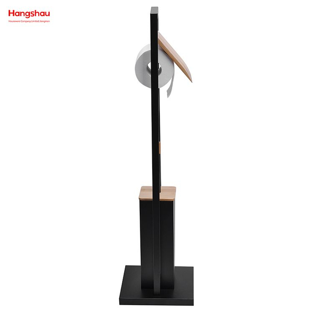 Lacquer Spraying Metal Free Standing Stainless Steel Toilet Brush And Paper Holder Powder Coated Standing Bamboo&Metal Toilet Brush Holder 