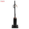 Black Powder Coated Standing Bamboo&Metal Toilet Brush Holder Lacquer Spraying Metal Free Standing Stainless Steel Toilet Brush And Paper Holder 