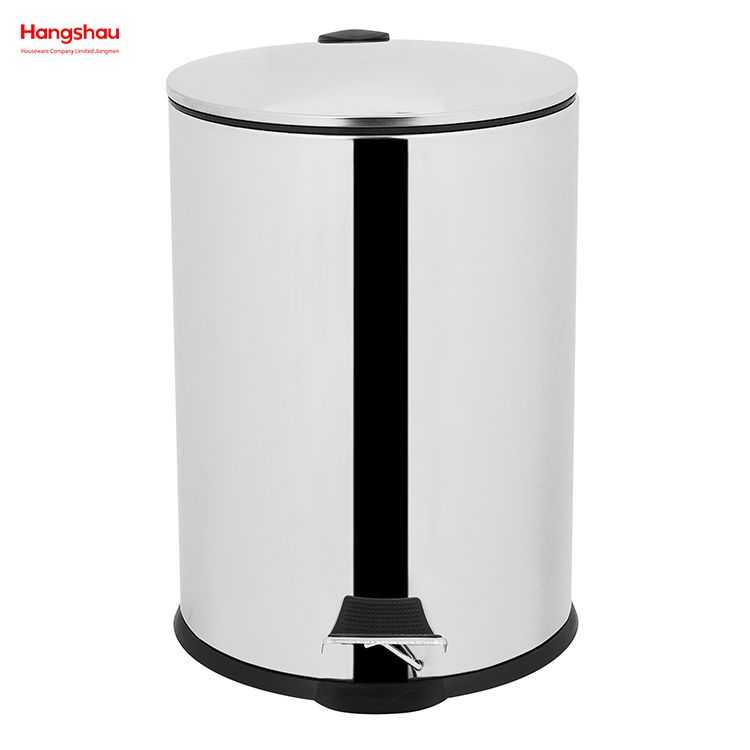 Household Kitchen Bathroom 20L Stainless Steel Polish Trash Can With Foot Pedal Round Mirror Polishing Shape Soft Closing 