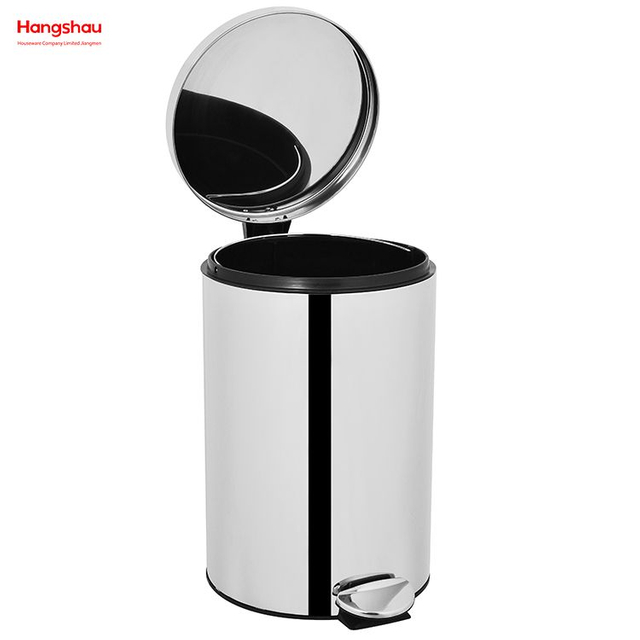 Household Kitchen Bathroom 20L Stainless Steel Polish Trash Can With Foot Pedal Round Shape Mirror Polishing Trash Bin