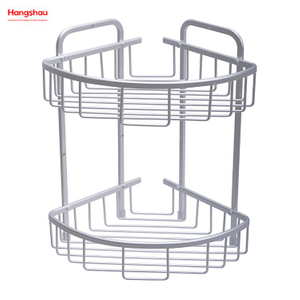 Bath Storage Rack Wall Shelf Mounted 2 Layer Aluminium Bathroom Corner Rack With Metal Shower Caddy