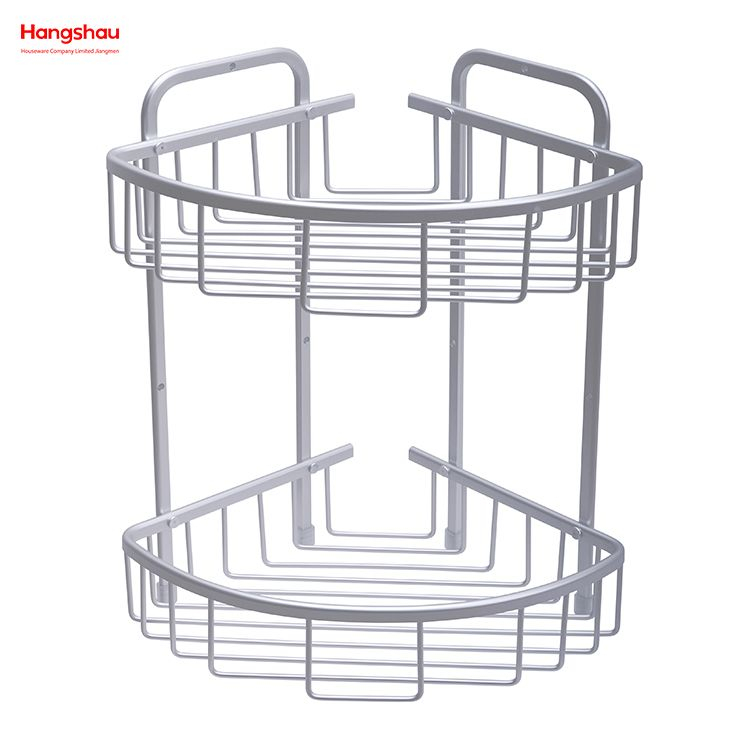 Bath Storage Rack Wall Shelf Mounted 2 Layer Aluminium Bathroom Corner Rack With Metal Shower Caddy