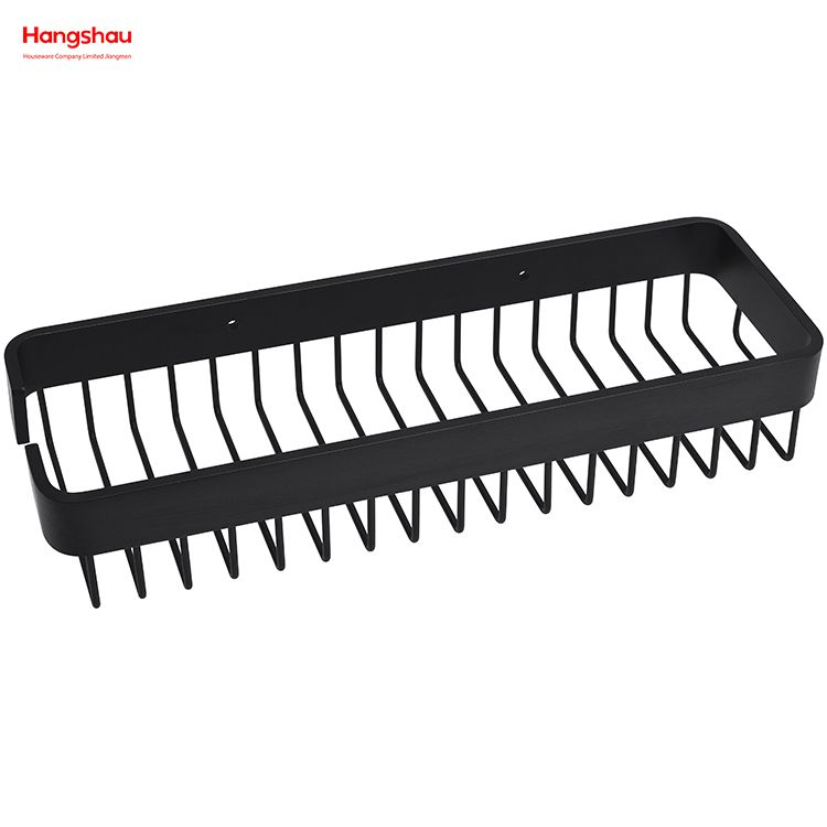 Black Rectangular Shape Aluminium Bathroom Corner Rack With Metal Shower Caddy Bath Storage Rack Wall Shelf Wall Mounted Bracket