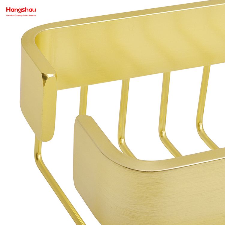 Gold Rectangular Shape Aluminium Bathroom Corner Rack With Metal Shower Caddy Bath Storage Rack Wall Shelf Wall Mounted Bracket