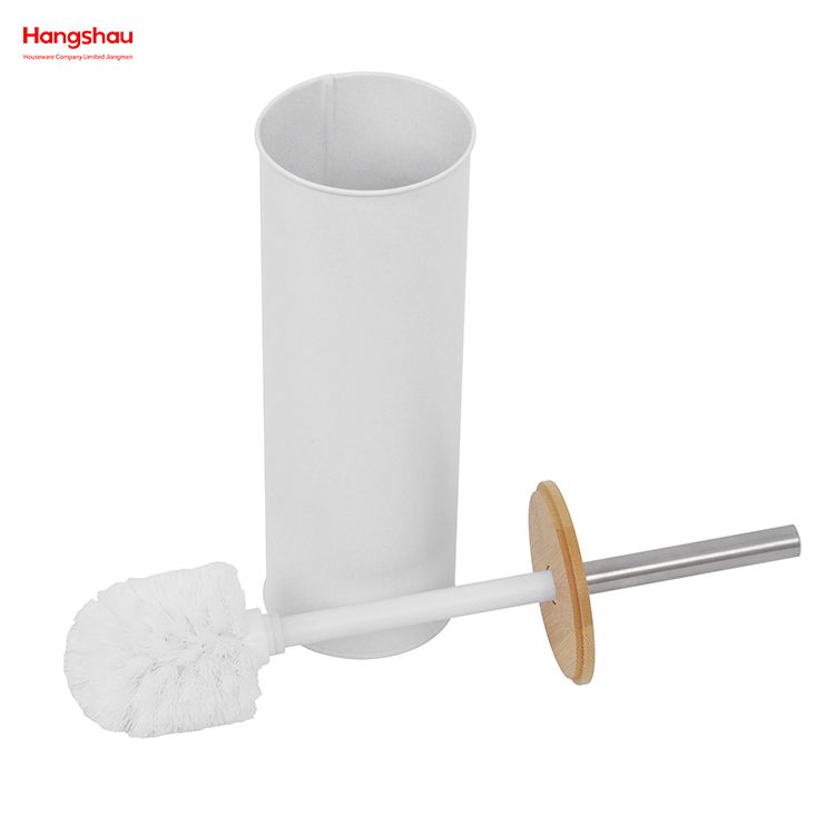 Iron Round Bamboo-Handled Toilet Brush Home Bathroom Toilet Brush