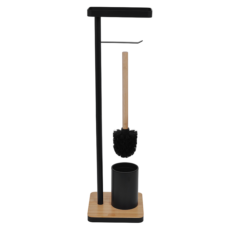 Redefining Bathroom Aesthetics — Iron Square Bamboo Base Toilet Brush with Tissue Holder