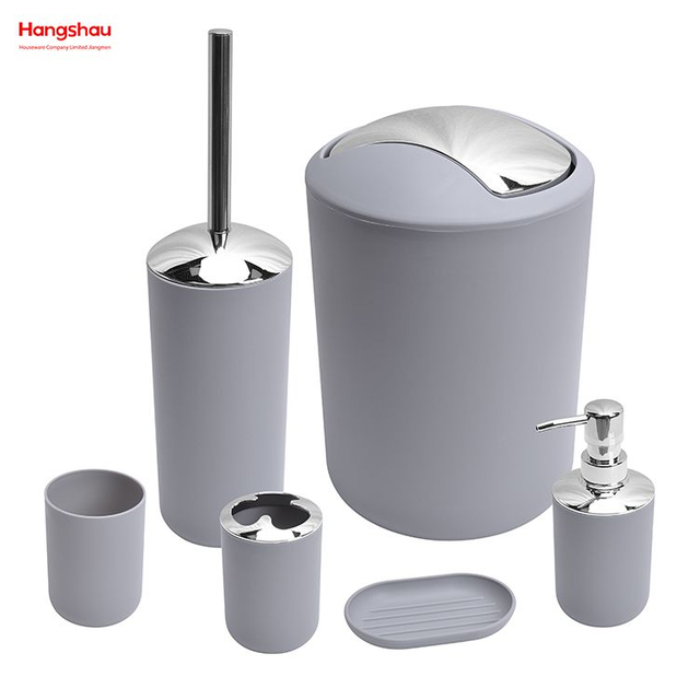 Plastic Bathroom Lotion Bottle Dispenser Foam Pump Soap Bottle Complete Bathroom Plastic Trash Can Toilet Brush Accessories Luxury Set 