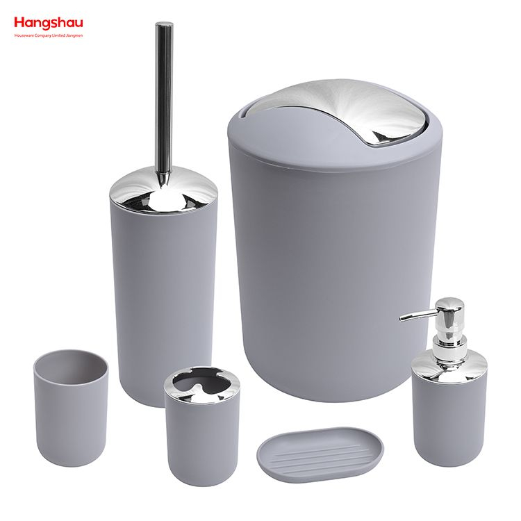 Plastic Bathroom Lotion Bottle Dispenser Foam Pump Soap Bottle Complete Bathroom Plastic Trash Can Toilet Brush Accessories Luxury Set 