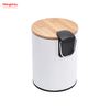 3L Bamboo Lid Powder Coating For Indoor Trash Can Household Stripe Pedal Waste Bin Bamboo Dust Bins Bathroom Trash Can Metal Morden Style Dustbin Garbage Can 