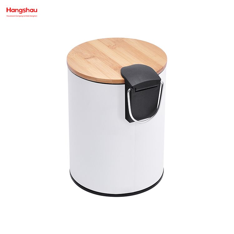3L Bamboo Lid Powder Coating For Indoor Trash Can Household Stripe Pedal Waste Bin Bamboo Dust Bins Bathroom Trash Can Metal Morden Style Dustbin Garbage Can 