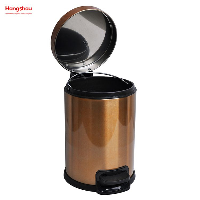 Household Bathroom Stainless Steel Brushed And Bronze Lacquer Spraying 3L Pedal Trash Bin With Cover Closing Slowly And Mutely Round Trash Bin Waste Bin Dustbin