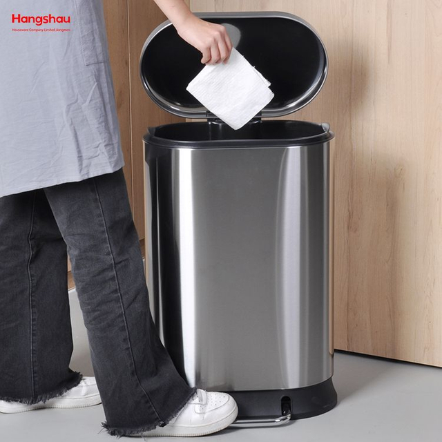 Modern Houseware 410 Stainless Steel 30l Pedal Trash Bin With Cover Closing Slowly And Mutely Round Trash Can