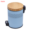 5L Powder Coating Household Pedal Waste Bin Bamboo Dust Bins For Indoor Trash Can Bathroom Trash Can Metal Morden Style Dustbin Garbage Can Bamboo Lid