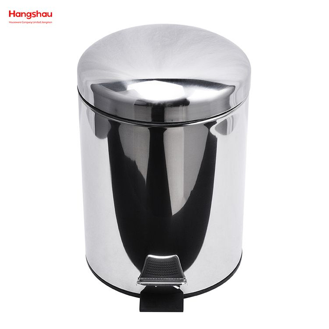 5L Polish Kitchen Waste Bins Bathroom Household Stainless Steel Trash Can Mirror Polishing Round Pedal Bin 