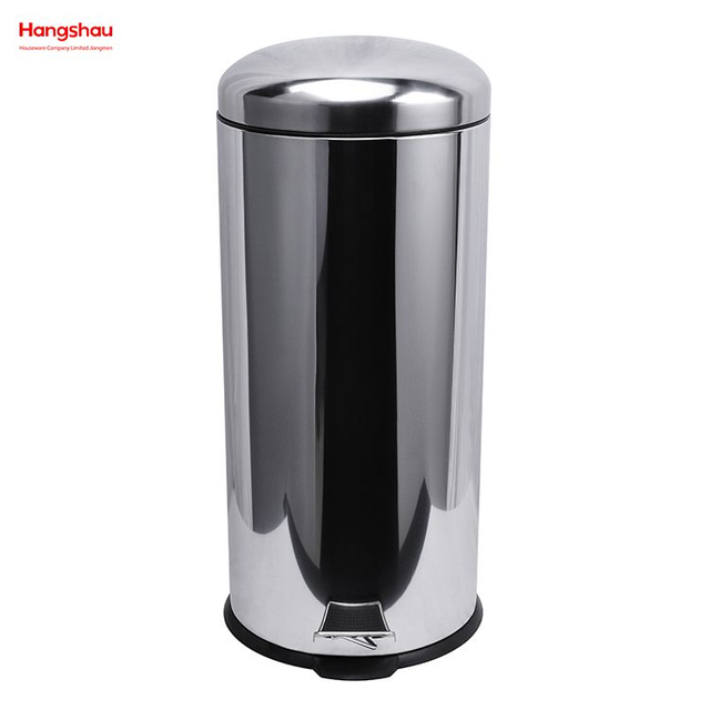 Round Mirror Polishing Shape 30 Liter Soft Closing Kitchen Stainless Steel Polish Trash Can With Foot Pedal