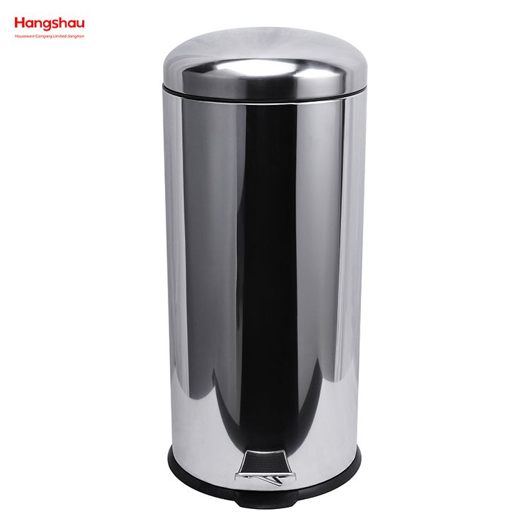 Round Mirror Polishing Shape 30 Liter Soft Closing Kitchen Stainless Steel Polish Trash Can With Foot Pedal