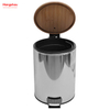 5L Bamboo Polish Kitchen Waste Bins Bathroom Household Stainless Steel Trash Can Bamboo Mirror Reflection Polishing Round Pedal Bin 