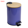 5L Bathroom Trash Can Metal Morden Style Dustbin Garbage Can Bamboo Lid Powder Coating Household Pedal Waste Bin Bamboo Dust Bins For Indoor Trash Can 