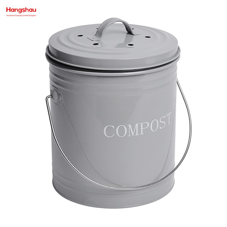Household Kitchen Round Food Compostable Compost Bin Waste Bin with Handle Open Top Trash Bin Lid Detached From Compost Bin
