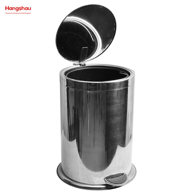 12L Bathroom Round Stainless Steel Polish Trash Can With Foot Pedal Trash Bin Household Kitchen Mirror Polishing Shape Soft Closing Waste Bin Dustbin Garbage Can 