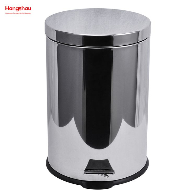12L Household Kitchen Bathroom Round Mirror Polishing Shape Soft Closing Waste Bin Dustbin Stainless Steel Polish Trash Can With Foot Pedal Trash Bin Garbage Can