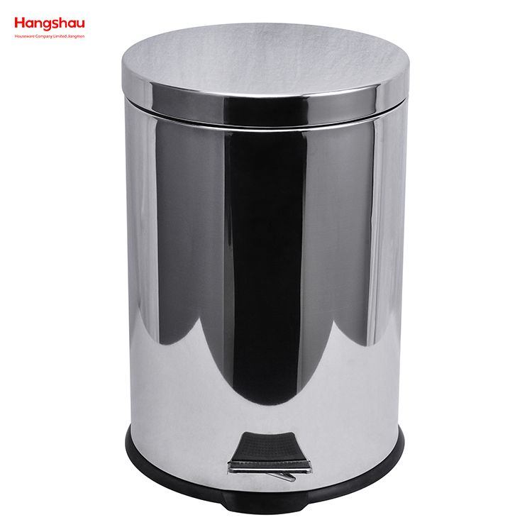 12L Household Kitchen Bathroom Round Mirror Polishing Shape Soft Closing Waste Bin Dustbin Stainless Steel Polish Trash Can With Foot Pedal Trash Bin Garbage Can