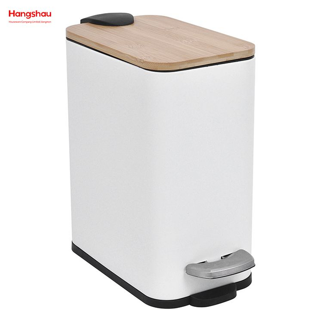 Metal Rectangle Bamboo Trash Can With Lid Wastebasket Made Of Bamboo Outdoor Garbage Can Waste Bin For Home Office Bathroom Kitchen