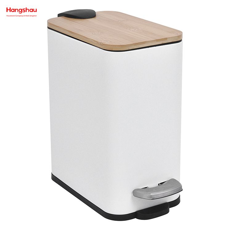 Metal Rectangle Bamboo Trash Can With Lid Wastebasket Made Of Bamboo Outdoor Garbage Can Waste Bin For Home Office Bathroom Kitchen