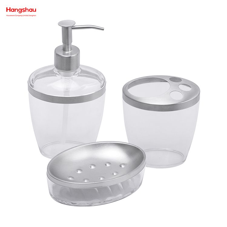 Transparent Plastic Bathroom Accessories Luxury Set Luxury Family Soap Dispenser Toothbrush Holder Tumbler Soap Dish 