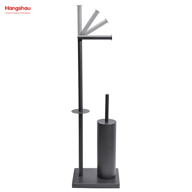 Graphite Lacquer Spraying Free Standing Stainless Steel Toilet Brush And Paper Holder Standing Grey Brushed And Anti-fingerprint Lacquer Spraying Metal Toilet Brush Holder 