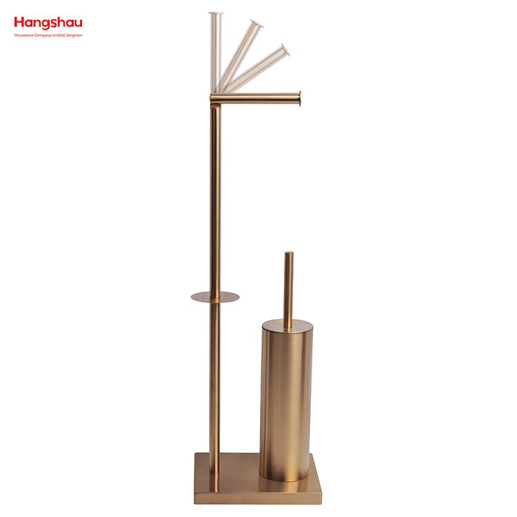 Aureate Lacquer Spraying Free Standing Stainless Steel Toilet Brush And Paper Holder Standing Brushed And Anti-fingerprint Lacquer Spraying Metal Toilet Brush Holder 