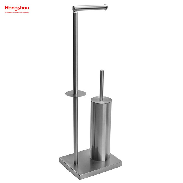 Brushed And Anti-fingerprint Lacquer Spraying Metal Toilet Brush Holder Lacquer Spraying Free Standing Stainless Steel Toilet Brush And Paper Holder Standing 