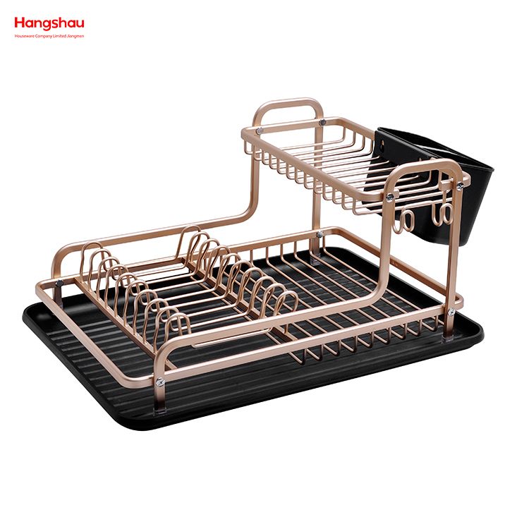 Kitchen Utensils Storage Aluminum Alloy Dish Rack over Sink Organizer Double Deck Metal Drying Dish Tray Rack Stand Dish Rack Cup Holder 