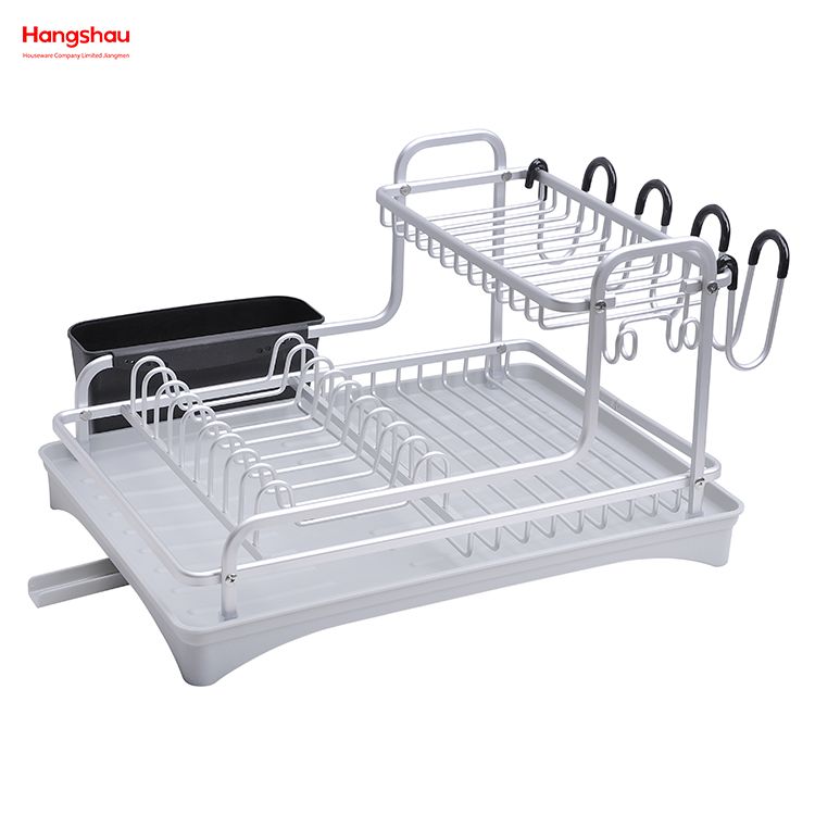 Kitchen Utensils Storage Aluminum Alloy Dish Rack over Sink Organizer Stand Dish Rack Cup Holder Double Deck Metal Drying Dish Tray Rack 