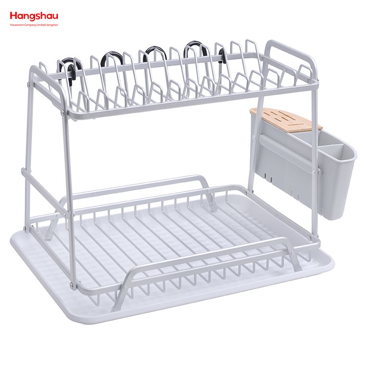 Kitchen Utensils Storage Aluminum Alloy Dish Rack over Sink Organizer Double Deck Metal Drying Dish Tray Rack Stand Dish Rack 